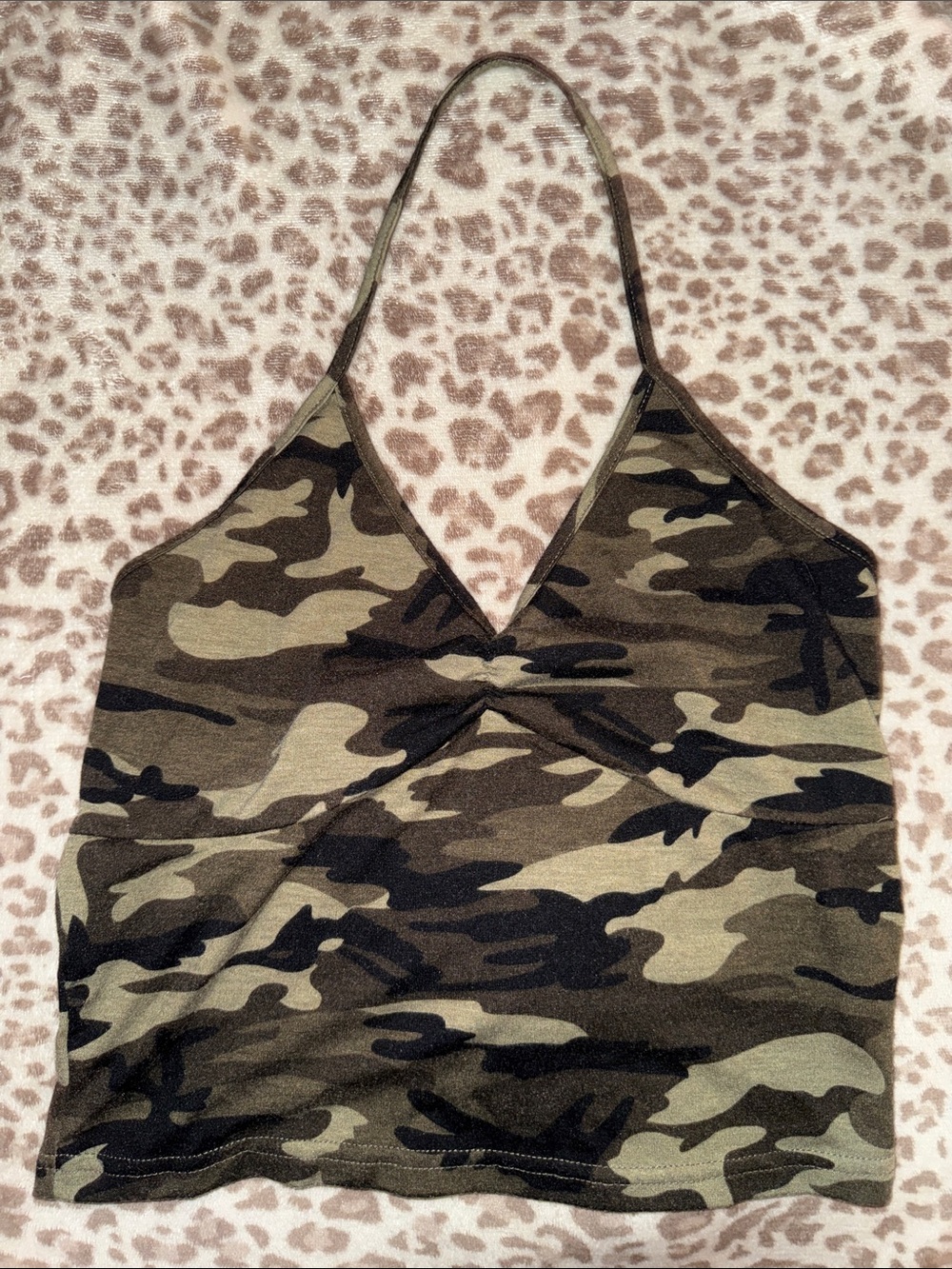 Camo Halter Crop Top in Olive Green